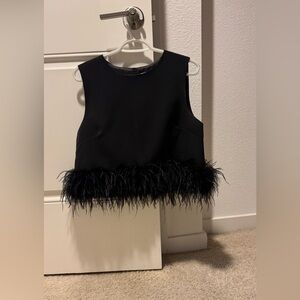 Women Faux Fur Feather Tank Top